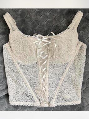 Lace Corset Tank Top - Light Ivory